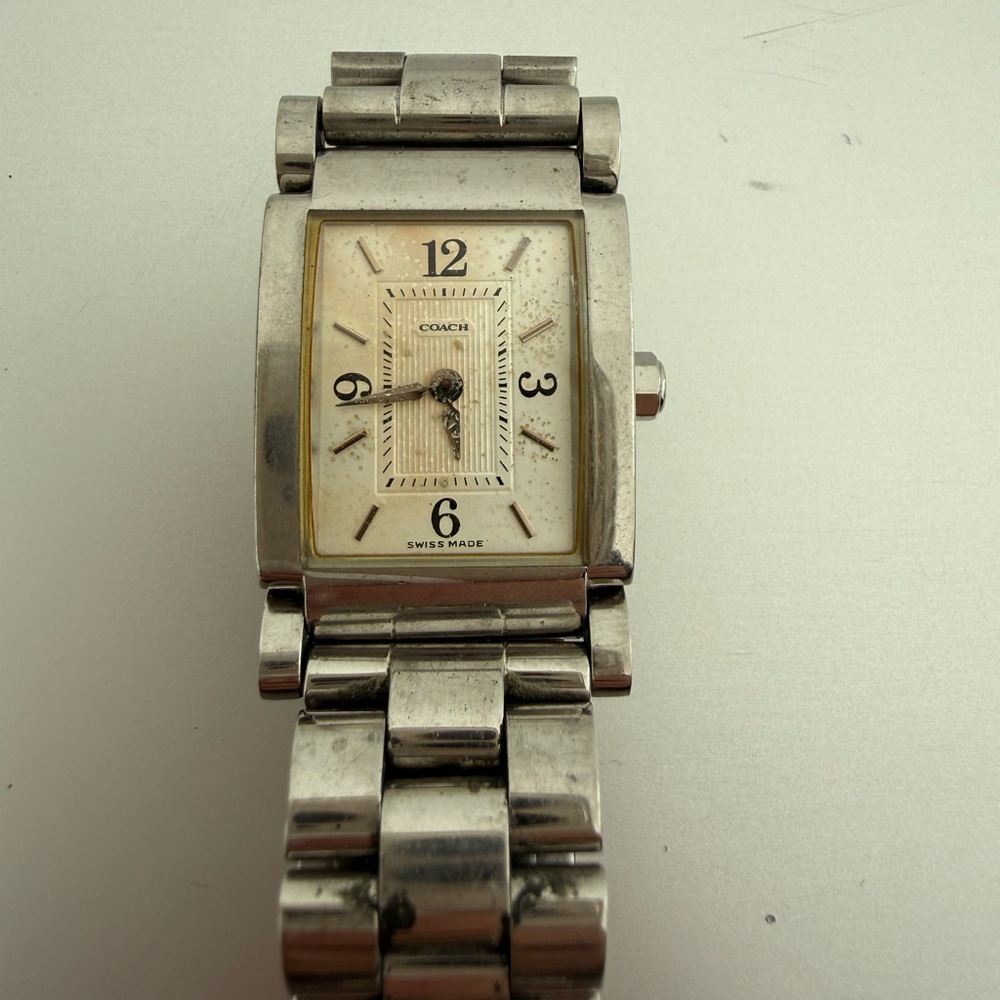 Vintage Coach Analog Wristwatch Water-Resistant Silver Stainless Steel Rectangle